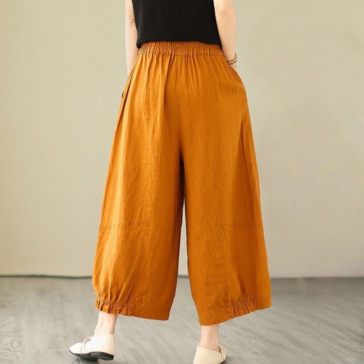 Buddha Stones Vintage Lässiges Plissee-Design Baumwolle Damen Weites Bein Cropped Hose mit Taschen