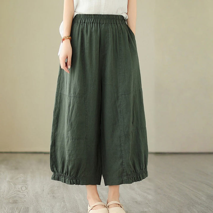 Buddha Stones Vintage Lässiges Plissee-Design Baumwolle Damen Weites Bein Cropped Hose mit Taschen