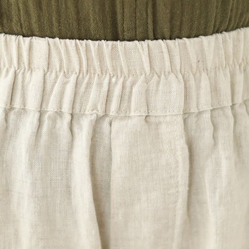 Buddha Stones Vintage Lässiges Plissee-Design Baumwolle Damen Weites Bein Cropped Hose mit Taschen