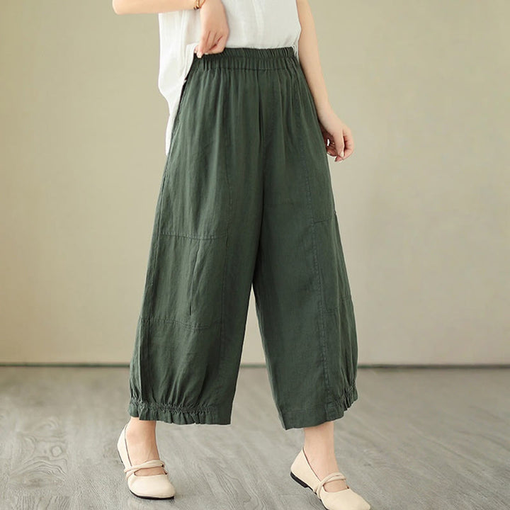 Buddha Stones Vintage Lässiges Plissee-Design Baumwolle Damen Weites Bein Cropped Hose mit Taschen