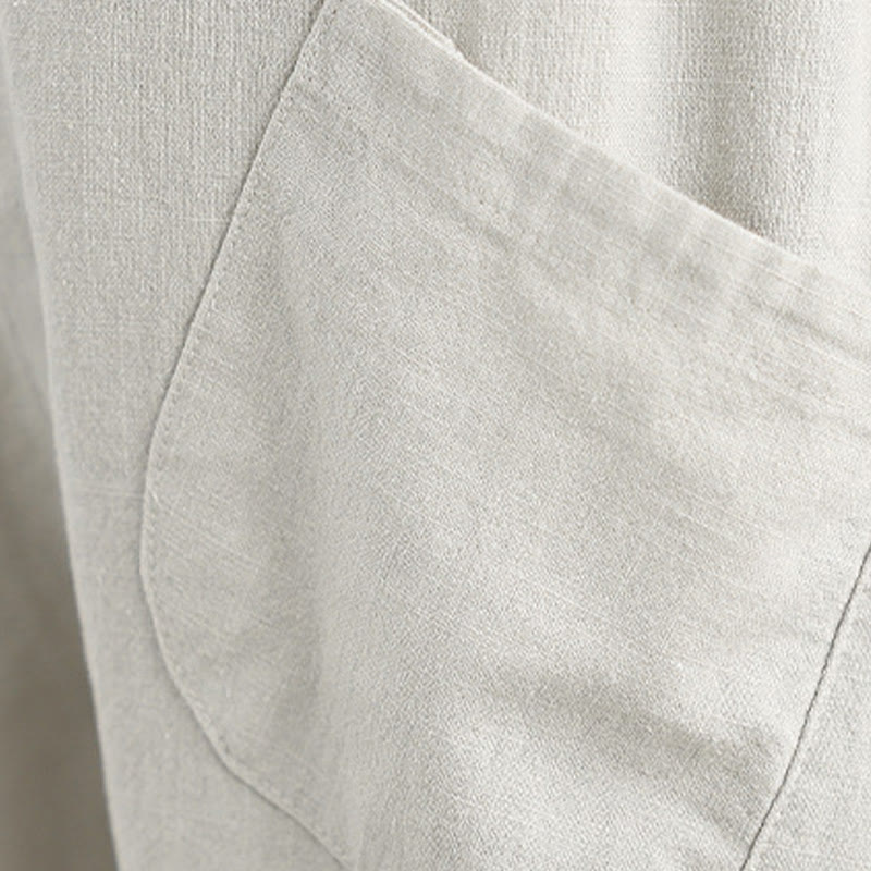 Buddha Stones Frühling 7-8 Länge Volltonfarbe Damen Baumwolle Leinen Haremshose mit Taschen - image 8