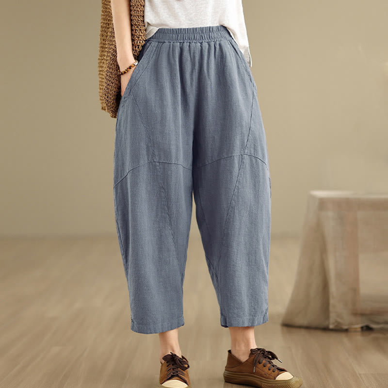 Buddha Stones Frühling 7-8 Länge Volltonfarbe Damen Baumwolle Leinen Haremshose mit Taschen - image 15