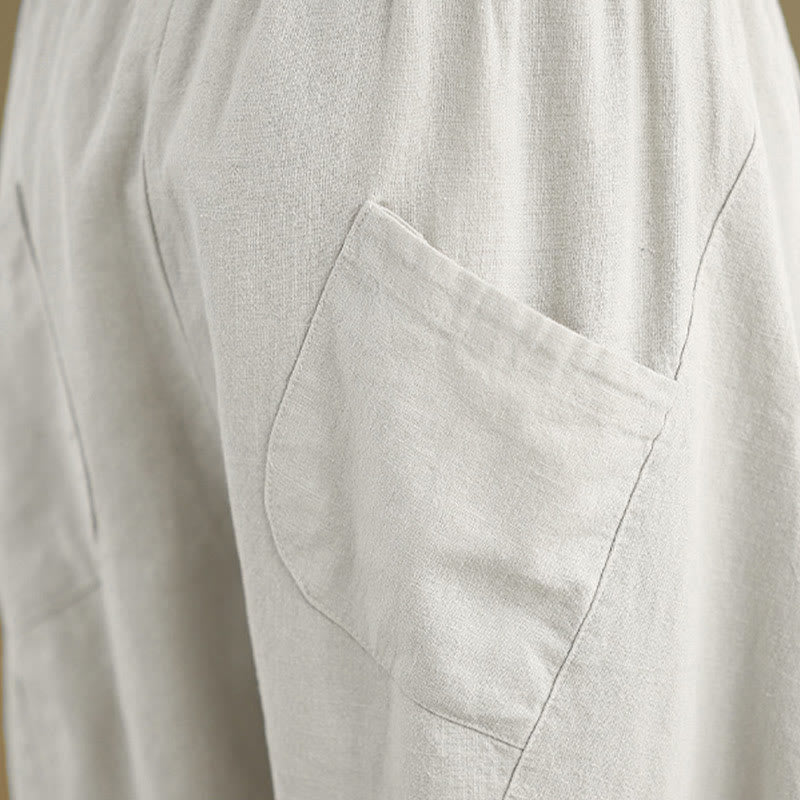 Buddha Stones Frühling 7-8 Länge Volltonfarbe Damen Baumwolle Leinen Haremshose mit Taschen - image 9