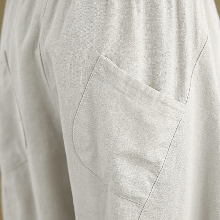 Buddha Stones Frühling 7-8 Länge Volltonfarbe Damen Baumwolle Leinen Haremshose mit Taschen - image 9