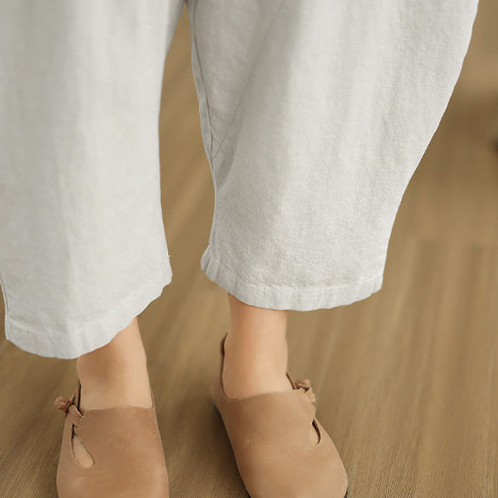 Buddha Stones Frühling 7-8 Länge Volltonfarbe Damen Baumwolle Leinen Haremshose mit Taschen - image 11