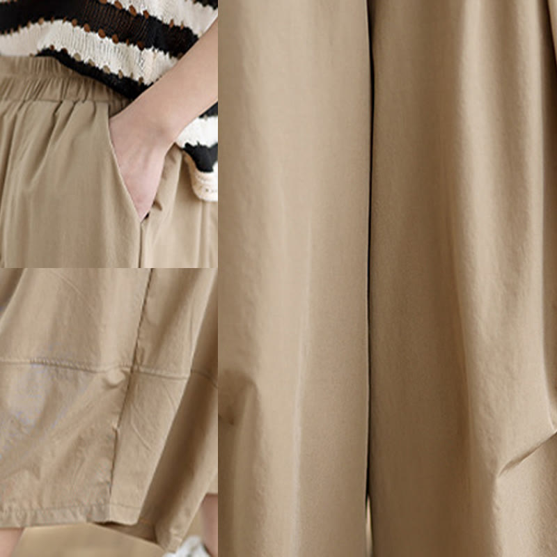 Buddha Stones Sommerhose aus Baumwolle mit unregelmäßigem Faltendesign und weitem Bein und Taschen für Damen
