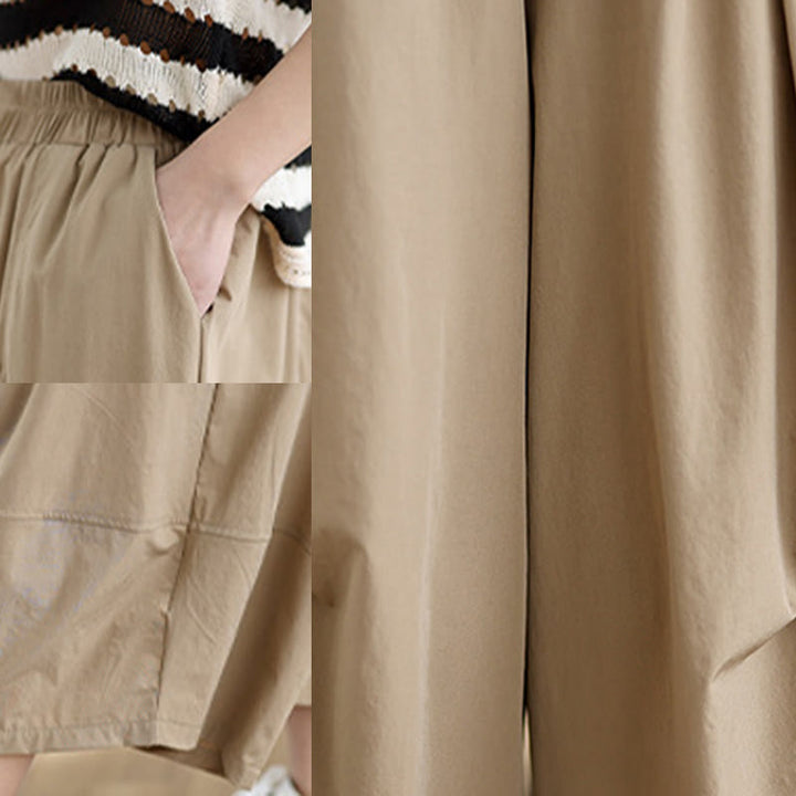 Buddha Stones Sommerhose aus Baumwolle mit unregelmäßigem Faltendesign und weitem Bein und Taschen für Damen