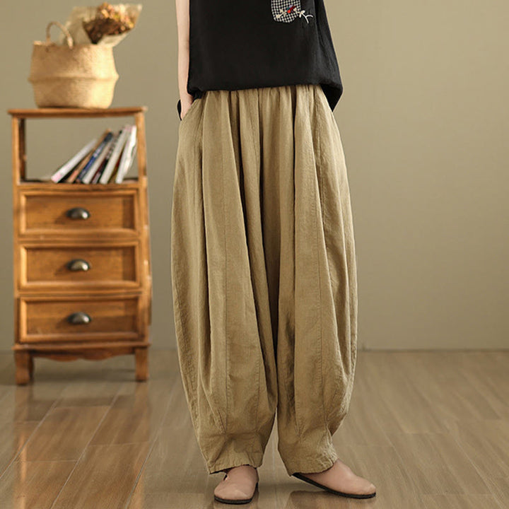 Buddha Stones Vintage Patchwork Laternen Design Baumwolle Leinen Damen Weite Beinhose mit Taschen - image 15