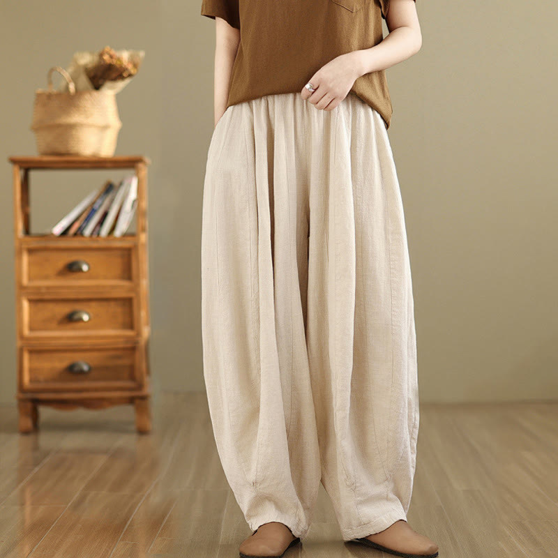 Buddha Stones Vintage Patchwork Laternen Design Baumwolle Leinen Damen Weite Beinhose mit Taschen - Beige - US 8-10, UK/AU 12-14, EU 40-42 (2XL) - image 18