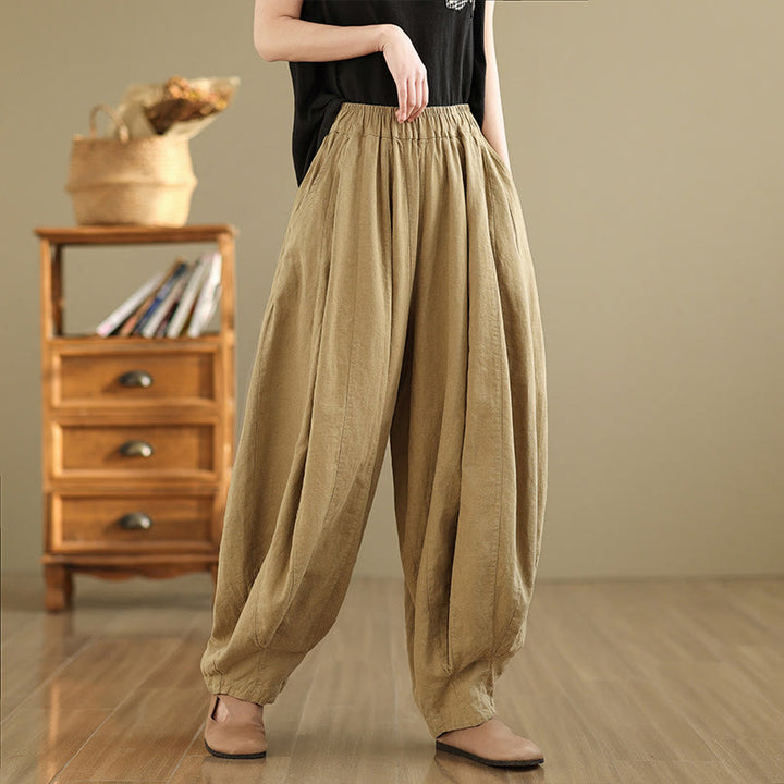 Buddha Stones Vintage Patchwork Laternen Design Baumwolle Leinen Damen Weite Beinhose mit Taschen - Dunkelkhaki - US 8-10, UK/AU 12-14, EU 40-42 (2XL) - image 13