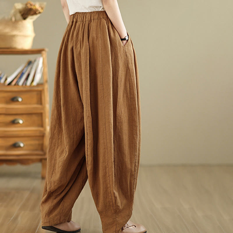 Buddha Stones Vintage Patchwork Laternen Design Baumwolle Leinen Damen Weite Beinhose mit Taschen - image 3