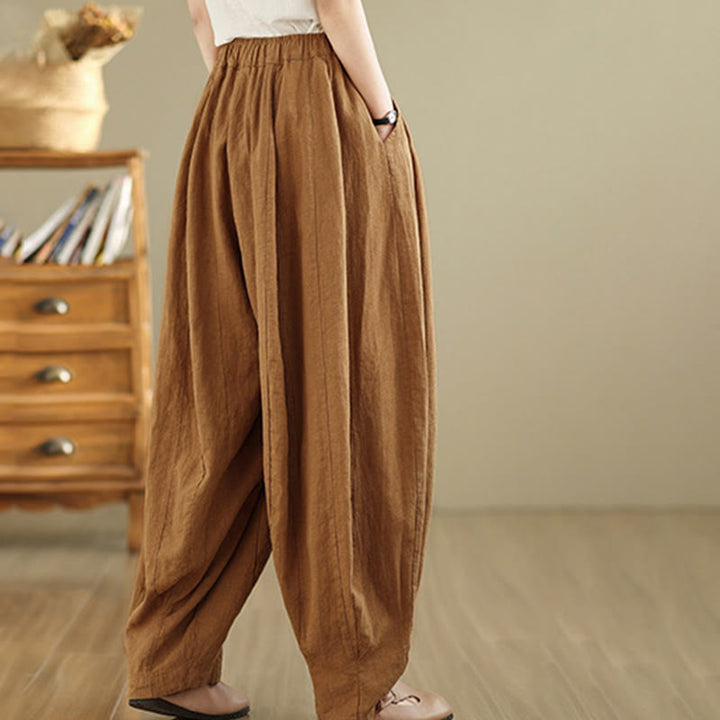 Buddha Stones Vintage Patchwork Laternen Design Baumwolle Leinen Damen Weite Beinhose mit Taschen - image 3