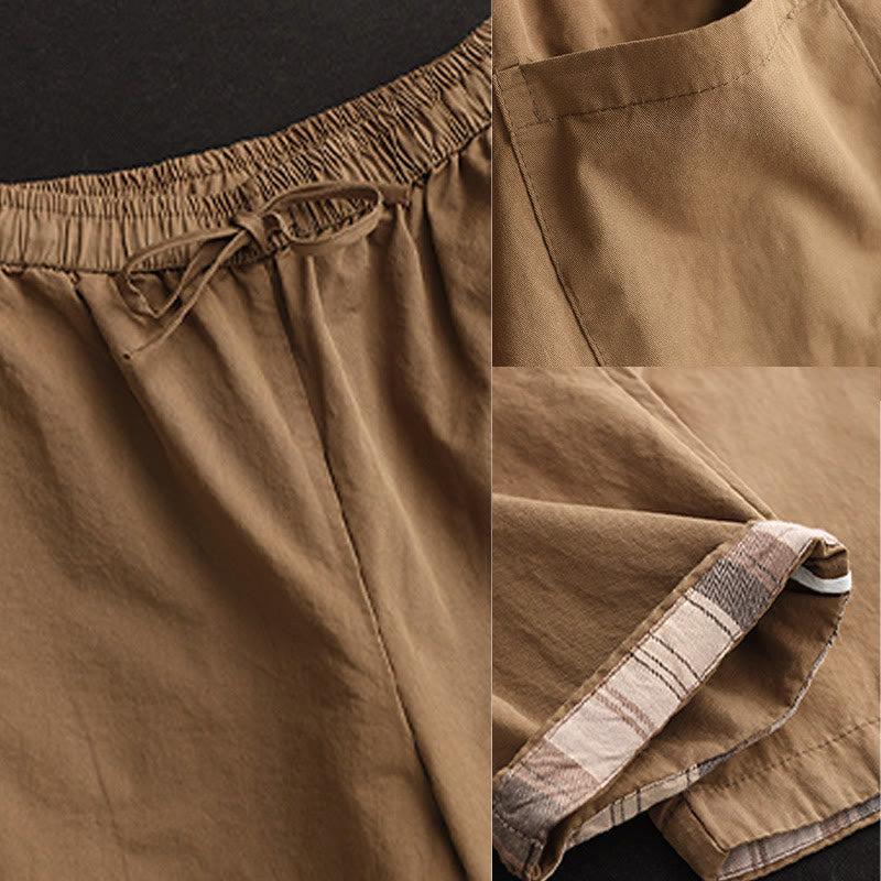 Buddha Stones Lässige, schlichte Haremshose aus Baumwolle für Damen mit gepatchtem Bündchendesign und Taschen - image 7