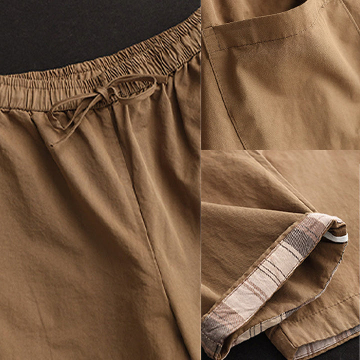 Buddha Stones Lässige, schlichte Haremshose aus Baumwolle für Damen mit gepatchtem Bündchendesign und Taschen - image 7