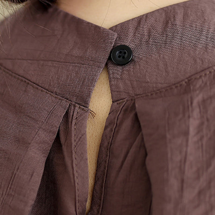 Buddha Stones Lässige, schlichte Weste mit Stehkragen aus Baumwolle und Leinen für Damen - image 9