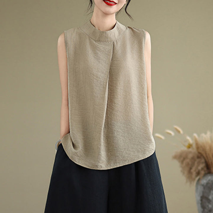 Buddha Stones Casual Plain Back Bottom Design Stand Collar Damen Ärmellose Weste - image 15