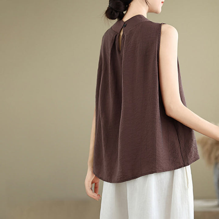 Buddha Stones Casual Plain Back Bottom Design Stand Collar Damen Ärmellose Weste - image 6