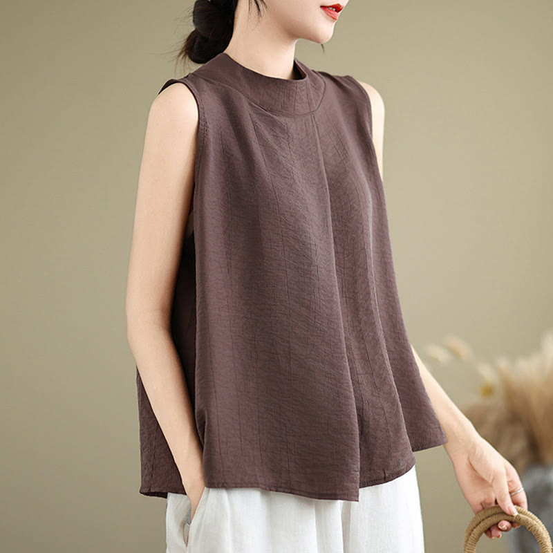 Buddha Stones Casual Plain Back Bottom Design Stand Collar Damen Ärmellose Weste - image 1