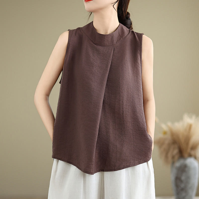 Buddha Stones Casual Plain Back Bottom Design Stand Collar Damen Ärmellose Weste - image 5
