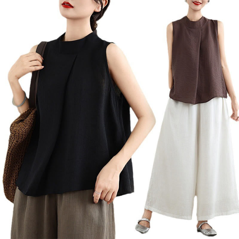 Buddha Stones Casual Plain Back Bottom Design Stand Collar Damen Ärmellose Weste - image 24