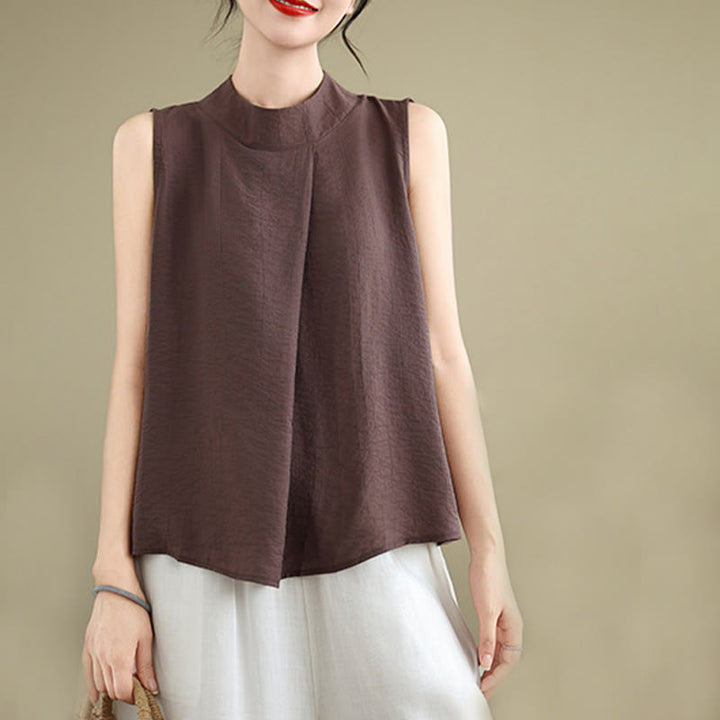Buddha Stones Casual Plain Back Bottom Design Stand Collar Damen Ärmellose Weste - image 2