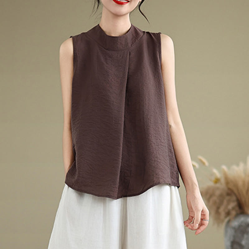Buddha Stones Casual Plain Back Bottom Design Stand Collar Damen Ärmellose Weste - image 4