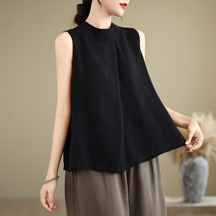 Buddha Stones Lässige, schlichte Weste mit Stehkragen aus Baumwolle und Leinen für Damen - Schwarz - US 8-10, UK/AU 12-14, EU 40-42 (2XL) - image 18