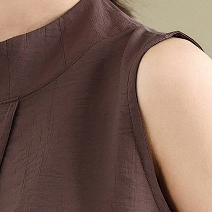 Buddha Stones Lässige, schlichte Weste mit Stehkragen aus Baumwolle und Leinen für Damen - image 8