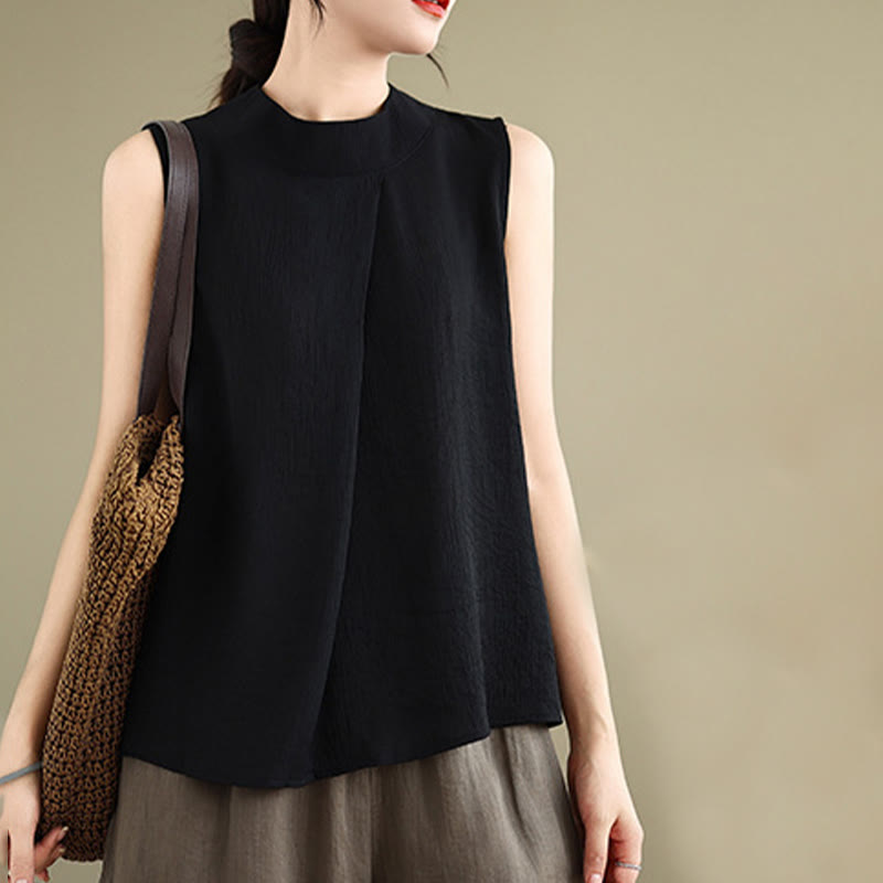 Buddha Stones Lässige, schlichte Weste mit Stehkragen aus Baumwolle und Leinen für Damen - image 19