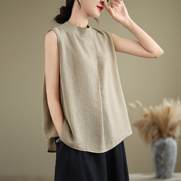 Buddha Stones Lässige, schlichte Weste mit Stehkragen aus Baumwolle und Leinen für Damen - Blassgoldenrode - US 8-10, UK/AU 12-14, EU 40-42 (2XL) - image 11