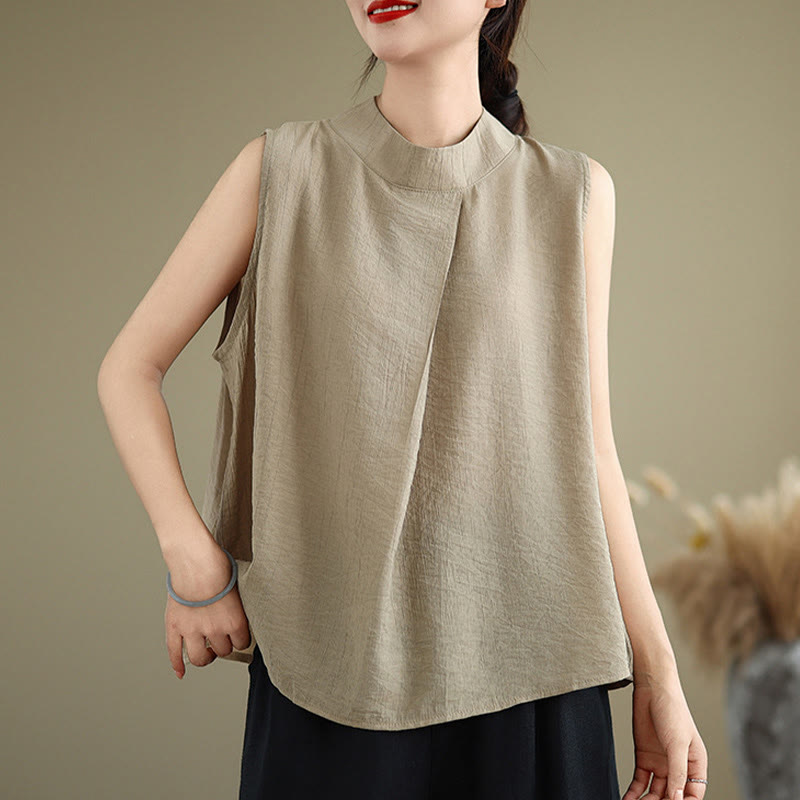 Buddha Stones Casual Plain Back Bottom Design Stand Collar Damen Ärmellose Weste - image 13