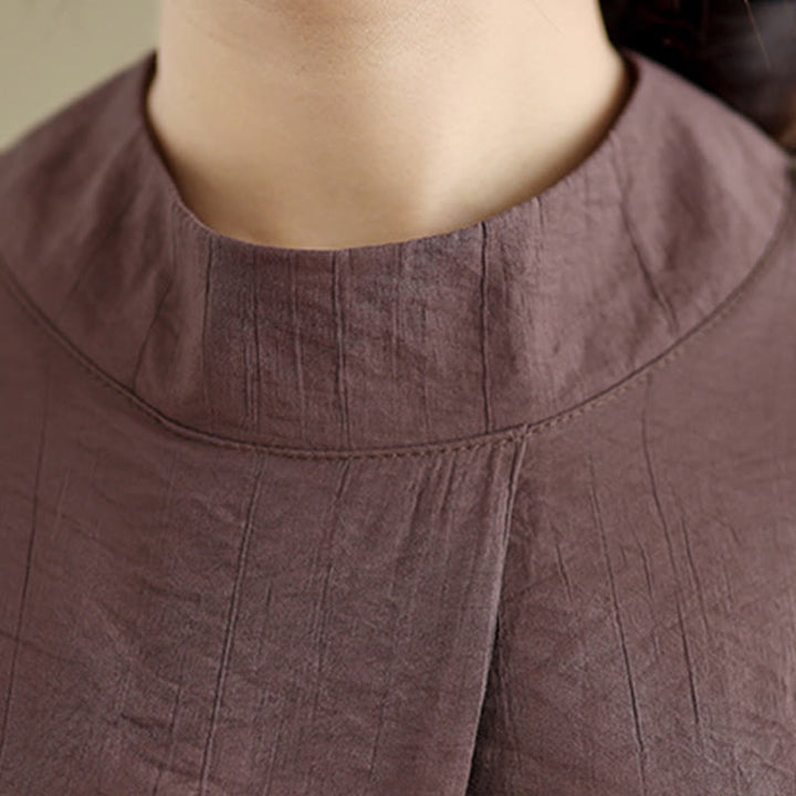 Buddha Stones Lässige, schlichte Weste mit Stehkragen aus Baumwolle und Leinen für Damen - image 7