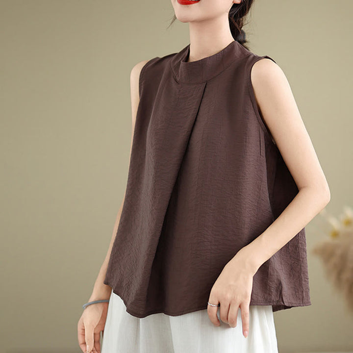 Buddha Stones Lässige, schlichte Weste mit Stehkragen aus Baumwolle und Leinen für Damen - Kastanienbraun - US 8-10, UK/AU 12-14, EU 40-42 (2XL) - image 0