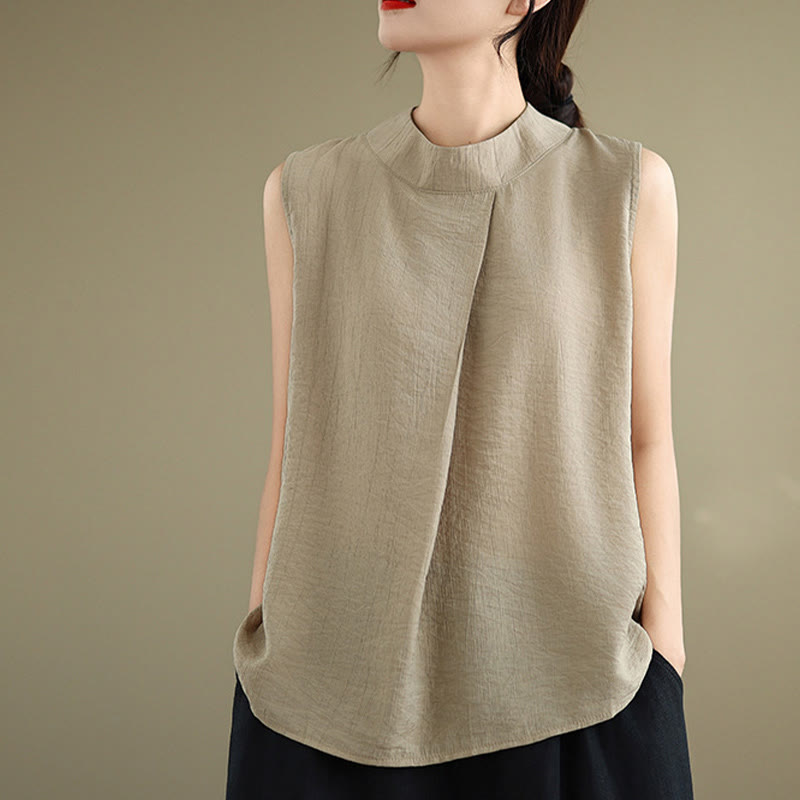 Buddha Stones Casual Plain Back Bottom Design Stand Collar Damen Ärmellose Weste - image 14