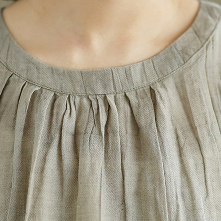 Buddha Stones Sommerfalten Einfaches Design Rundhalsausschnitt Baumwolle Leinen Damen Ärmellose Weste - image 5