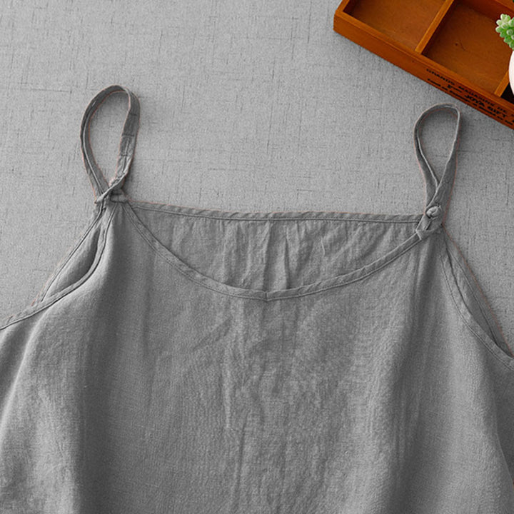 Buddha Stones Sommer-Weste aus einfarbigem, verstellbarem Riemendesign für Damen aus Baumwolle und Leinen - image 15