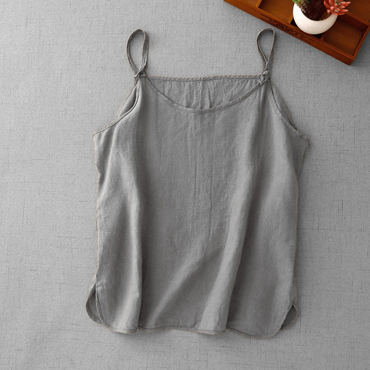 Buddha Stones Sommer-Weste aus einfarbigem, verstellbarem Riemendesign für Damen aus Baumwolle und Leinen - image 14