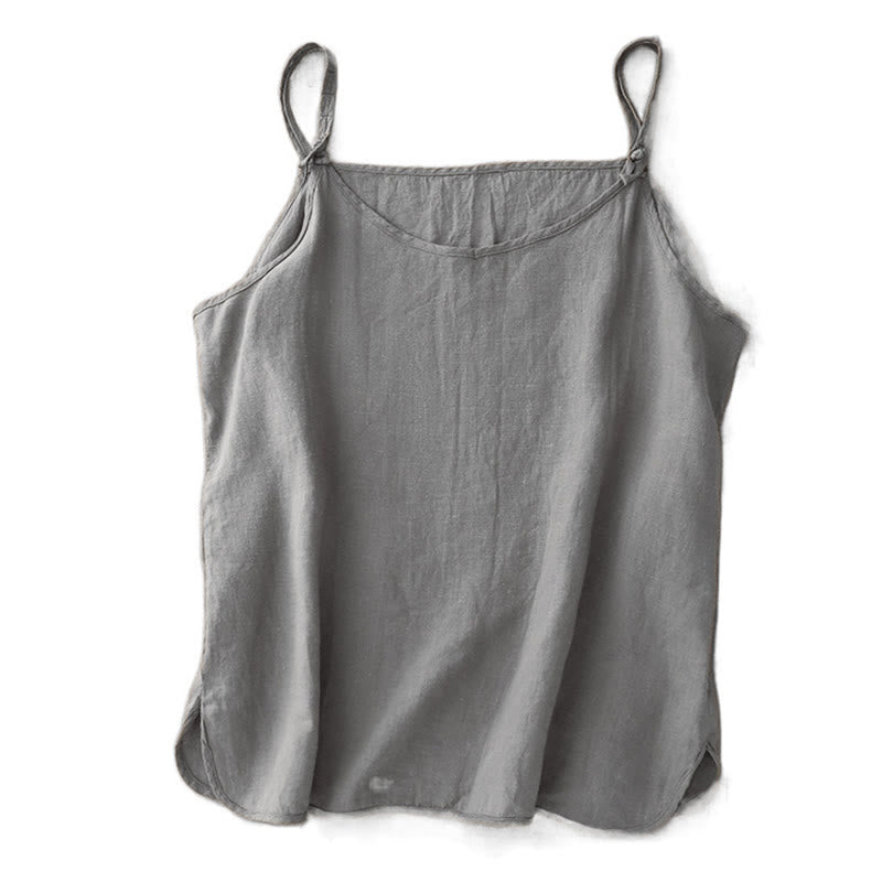 Buddha Stones Sommer-Weste aus einfarbigem, verstellbarem Riemendesign für Damen aus Baumwolle und Leinen - image 19