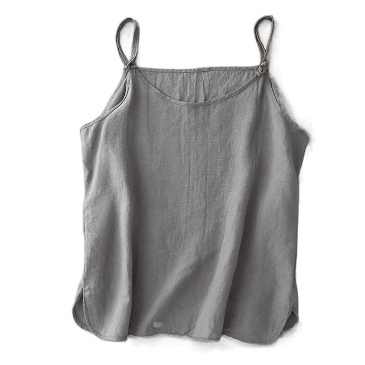 Buddha Stones Sommer-Weste aus einfarbigem, verstellbarem Riemendesign für Damen aus Baumwolle und Leinen - image 19