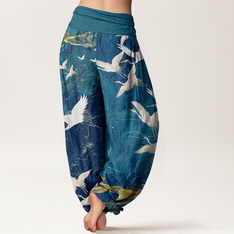 Damen-Haremshose mit Buddha Stones , fliegenden weißen Kranichen und Glückswolken-Motiv, elastischem Bund - image 5
