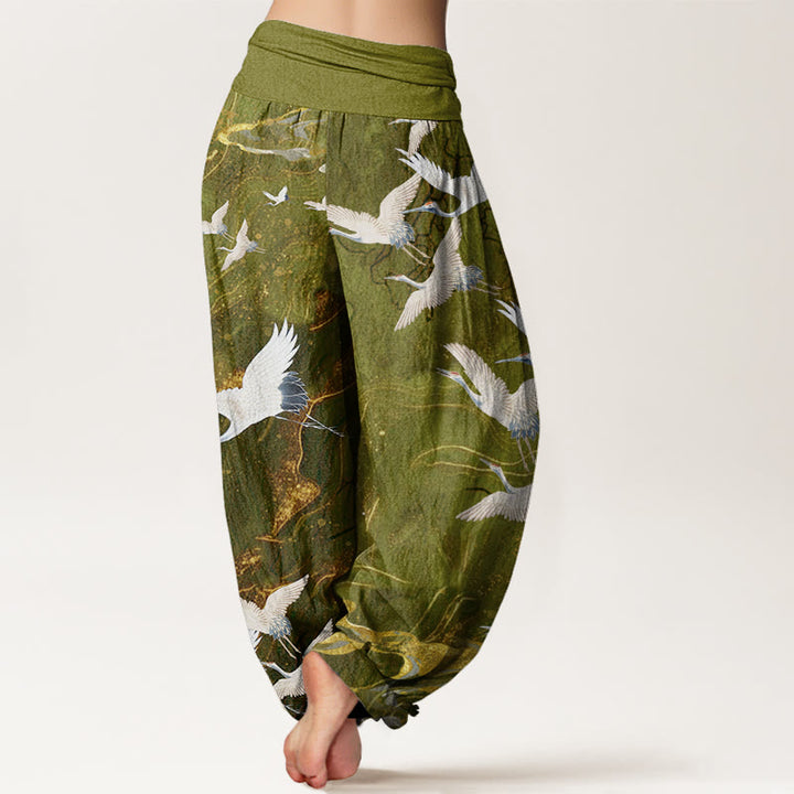Damen Haremshose mit elastischer Taille und Buddha Stones, fliegenden weißen Kranichen und glückverheißenden Wolken - image 9