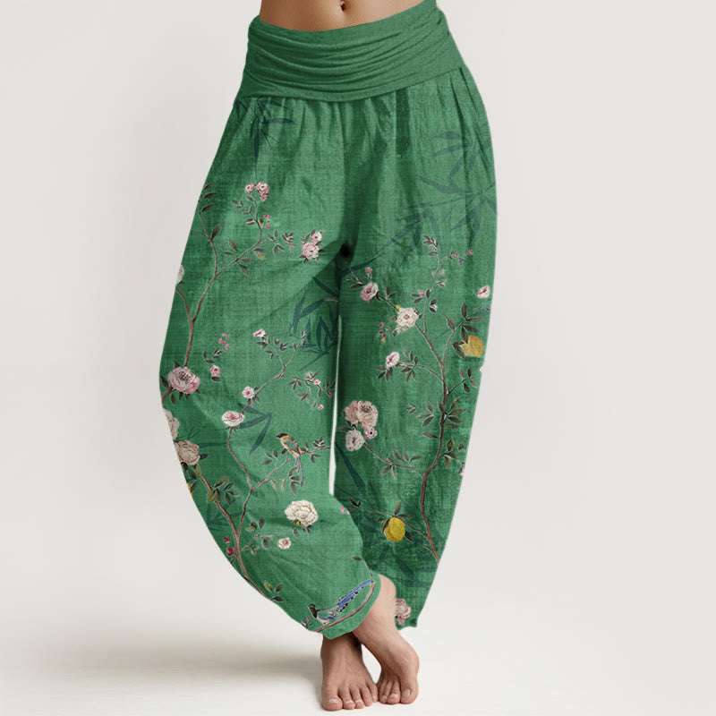 Buddha Stones, rosa, weiße Blumen, Bambusblätter, Früchte-Design, Damen-Haremshose mit elastischer Taille - Frühlingsgrün - US22， UK/AU26，EU54 (6XL) - image 5