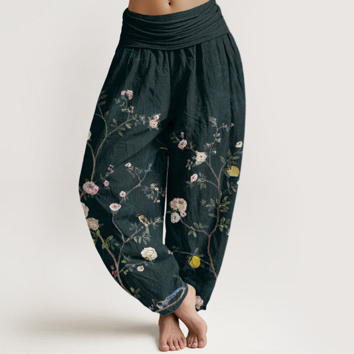 Buddha Stones, rosa, weiße Blumen, Bambusblätter, Früchte-Design, Damen-Haremshose mit elastischer Taille - Schwarz - US22， UK/AU26，EU54 (6XL) - image 8