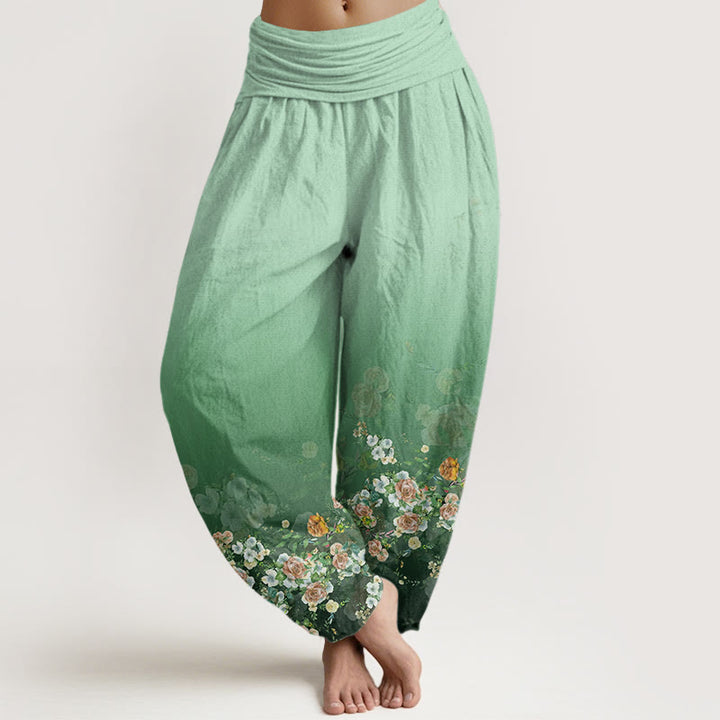 Buddha Stones Bunte Rosenblüten Design Damen Haremshose mit elastischer Taille - Aquamarin - US22， UK/AU26，EU54 (6XL) - image 1