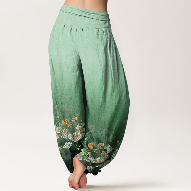 Buddha Stones Bunte Rosenblüten Design Damen Haremshose mit elastischer Taille - image 2