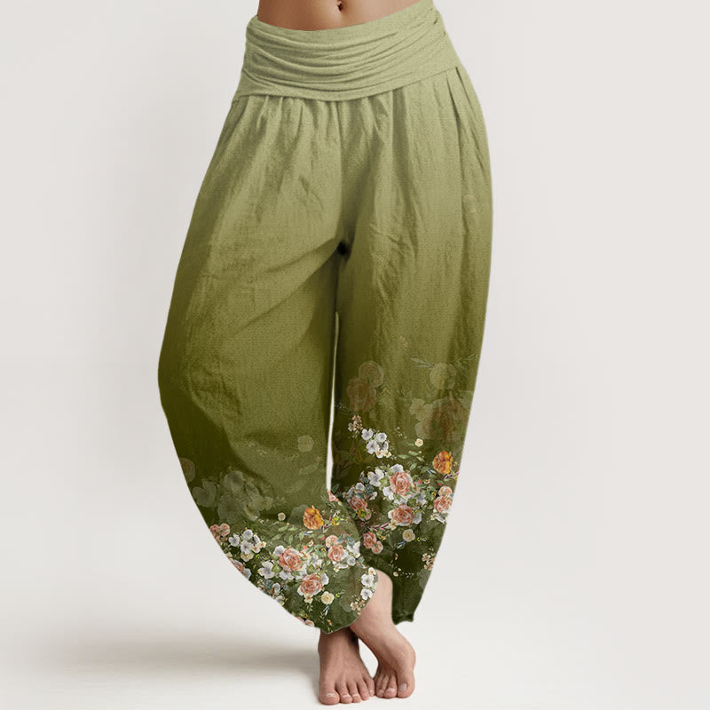 Buddha Stones Bunte Rosenblüten Design Damen Haremshose mit elastischer Taille - GelbGrün - US22， UK/AU26，EU54 (6XL) - image 5