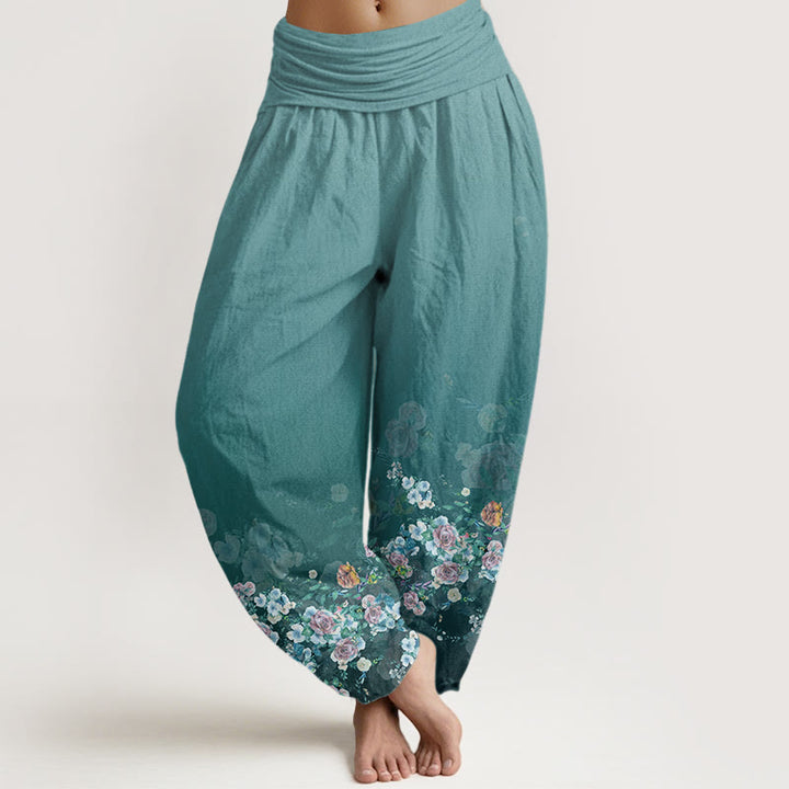 Buddha Stones Bunte Rosenblüten Design Damen Haremshose mit elastischer Taille - Mitteltürkis - US22， UK/AU26，EU54 (6XL) - image 8