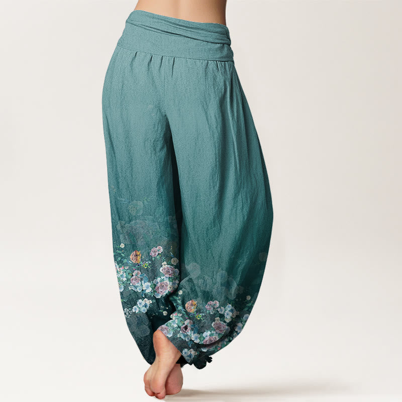 Buddha Stones Bunte Rosenblüten Design Damen Haremshose mit elastischer Taille - image 10