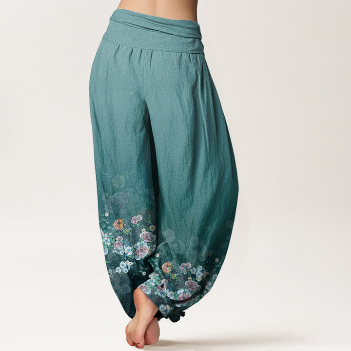 Buddha Stones Bunte Rosenblüten Design Damen Haremshose mit elastischer Taille - image 10