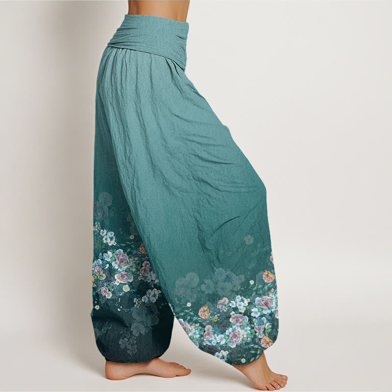 Buddha Stones Bunte Rosenblüten Design Damen Haremshose mit elastischer Taille - image 9
